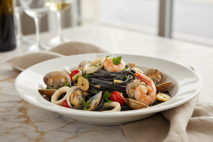 Linguine al Nero di Seppia mit Meeresfrüchten