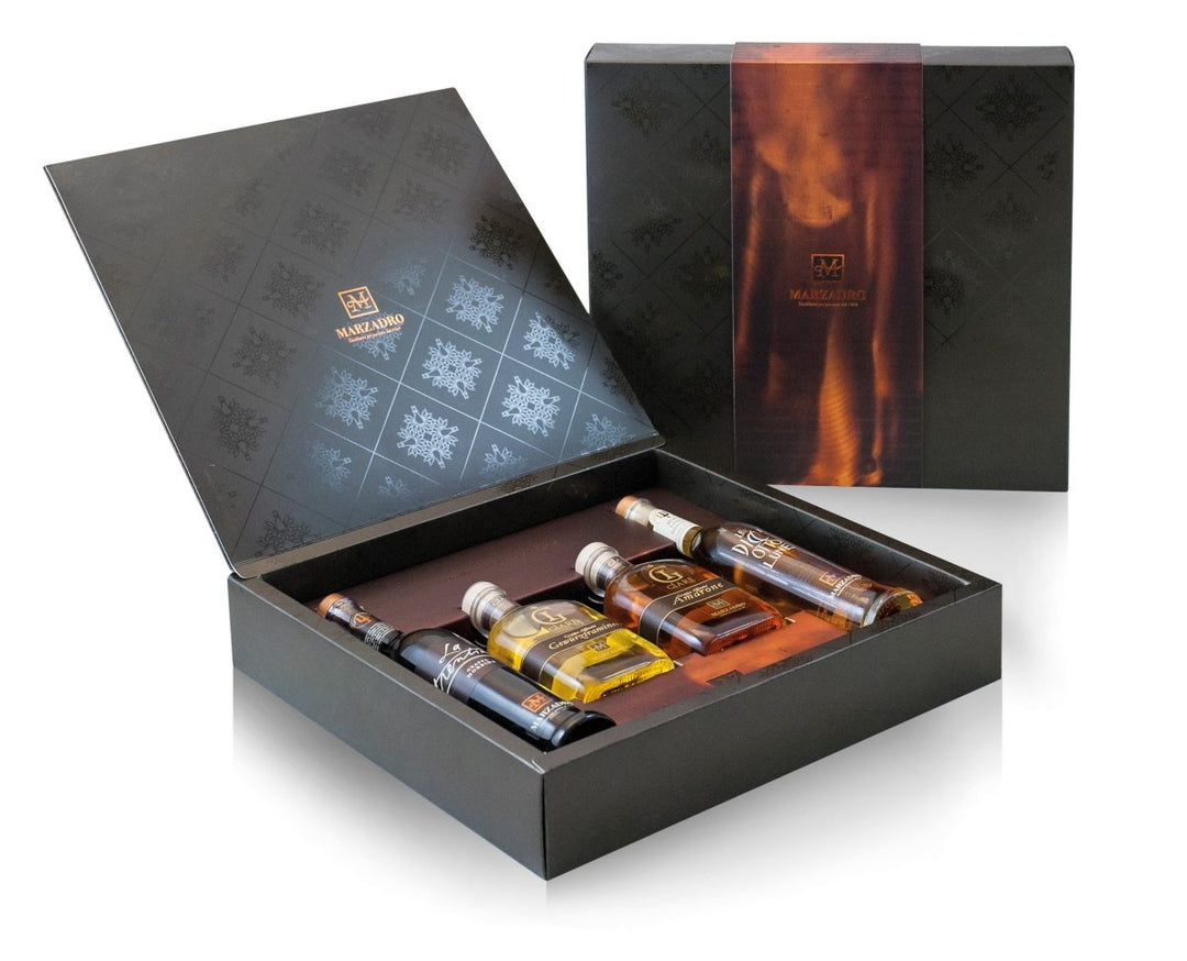 Distilleria Marzadro - Collezione Piramide Allegra Geschenkset 4x0,2L Grappa